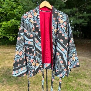 Reversible Japanese Kimono Jacket Floral Printed Red